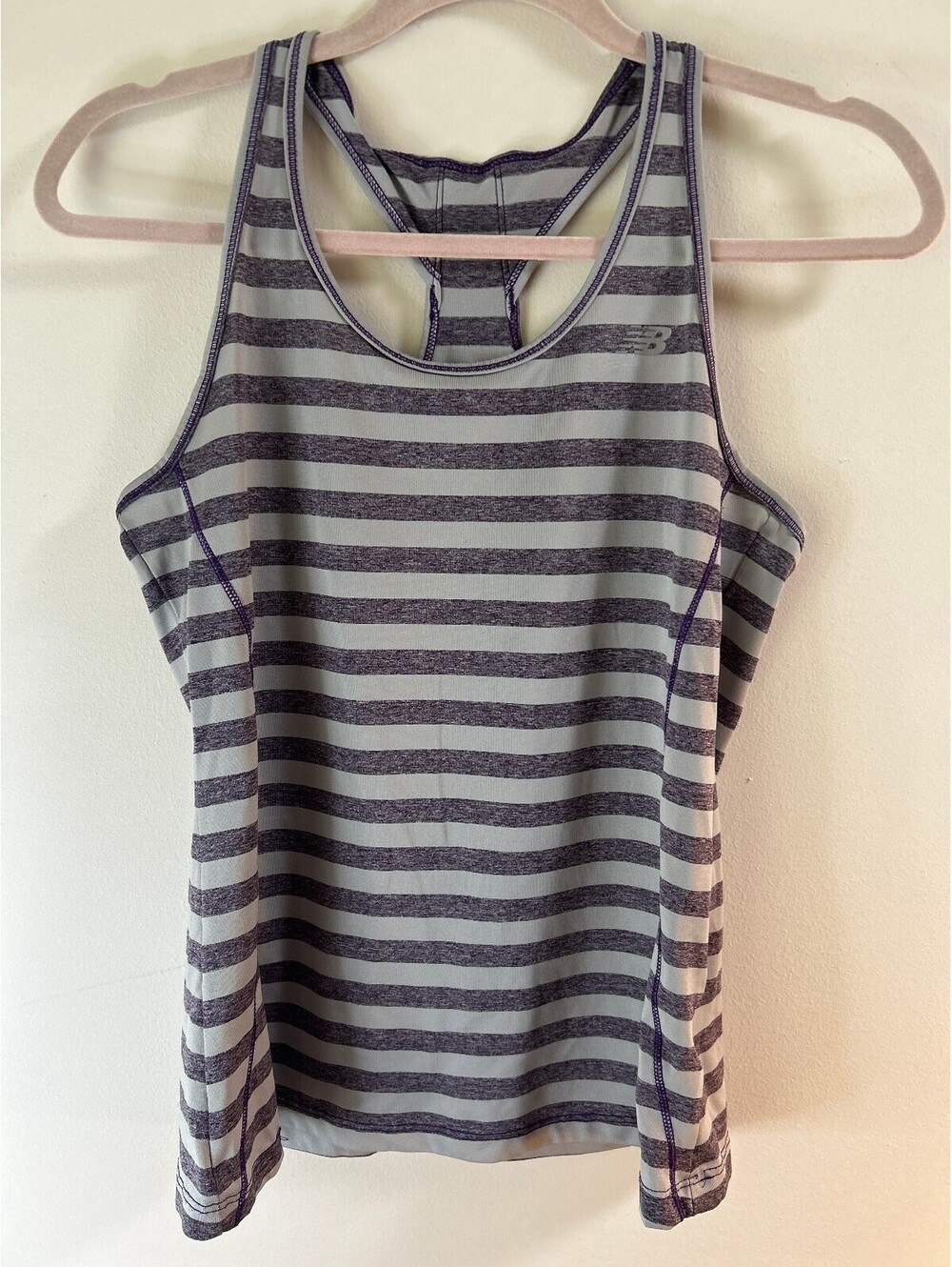New Balance Lightning Dry Racerback Tank Top Women's M Gray Purple Striped